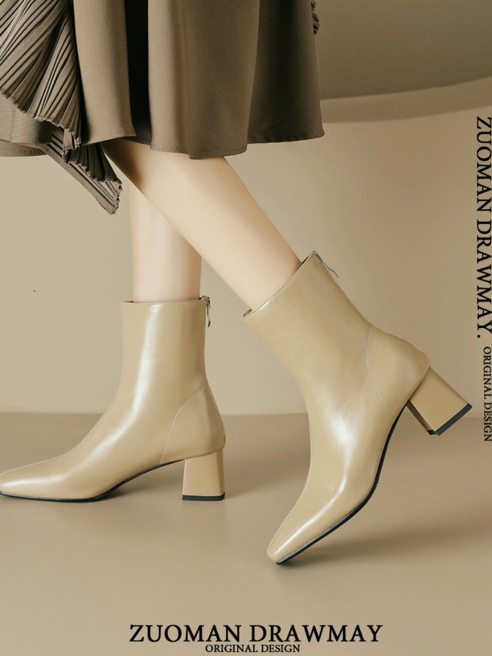 中跟 粗跟 方头 皮革  - VALI鞋履AI设计主图