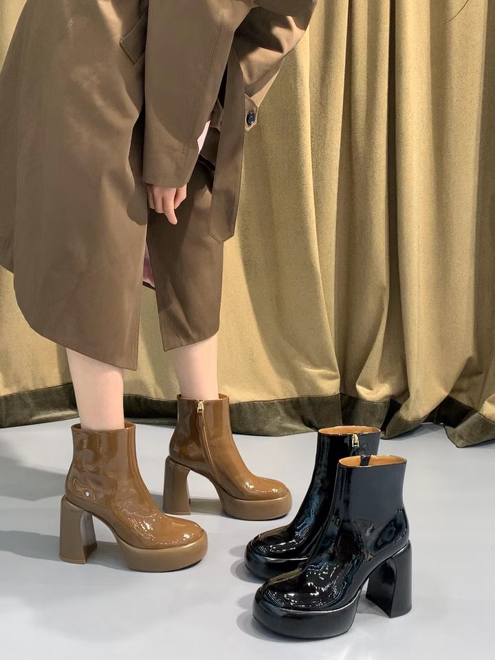 高跟 粗跟 圆头 皮革 拉链  - VALI鞋履AI设计主图