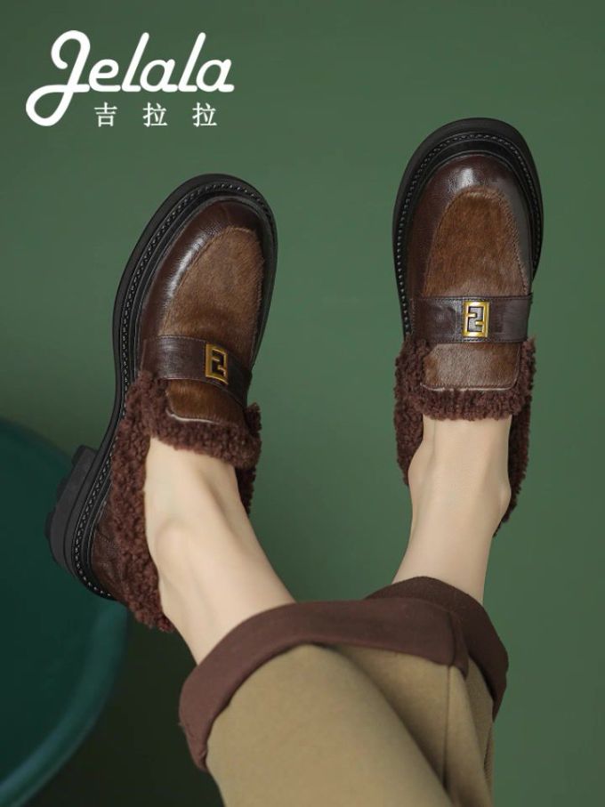 圆头 低帮 一脚蹬 深口鞋 皮革