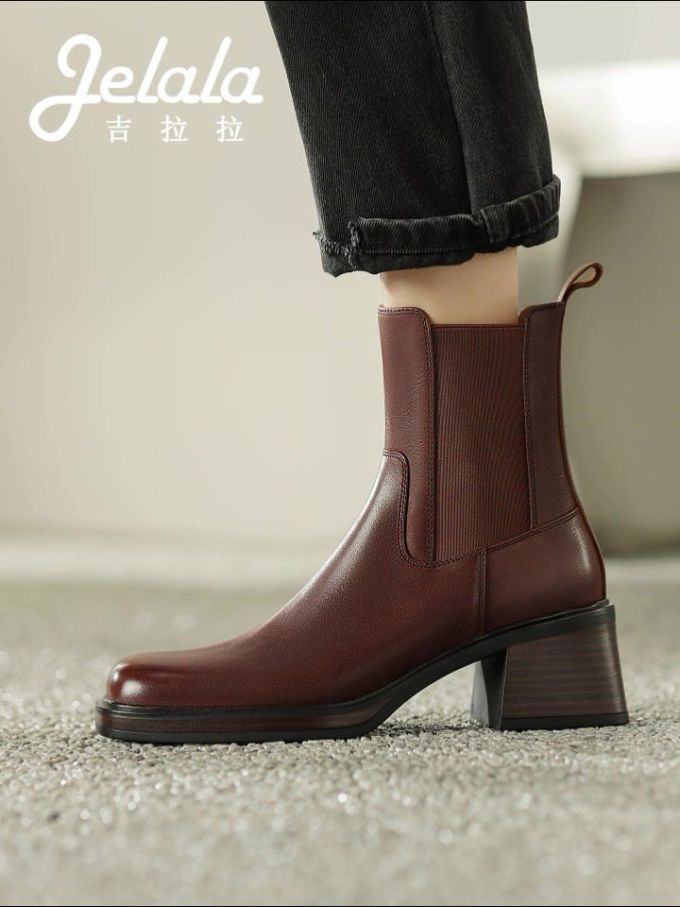 中跟 粗跟 松紧带 皮革