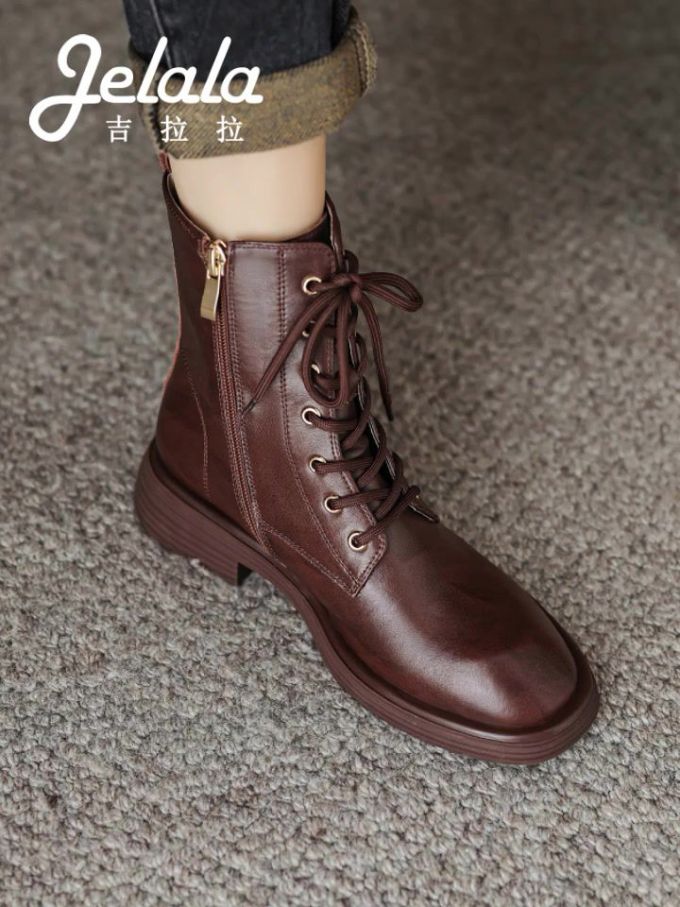 圆头 拉链 系带 皮革 