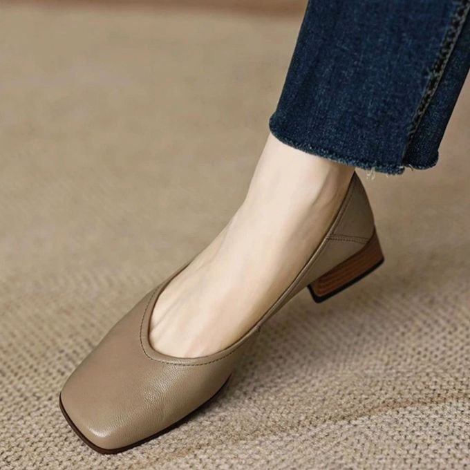 低跟 粗跟 方头 低帮 一脚蹬 中口鞋 皮革 