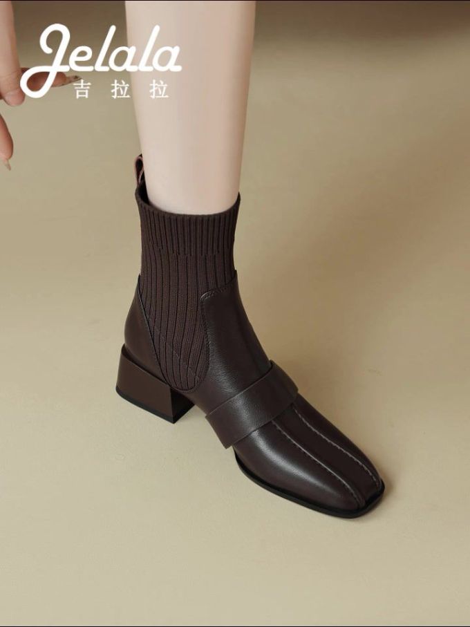 粗跟 方头 针织