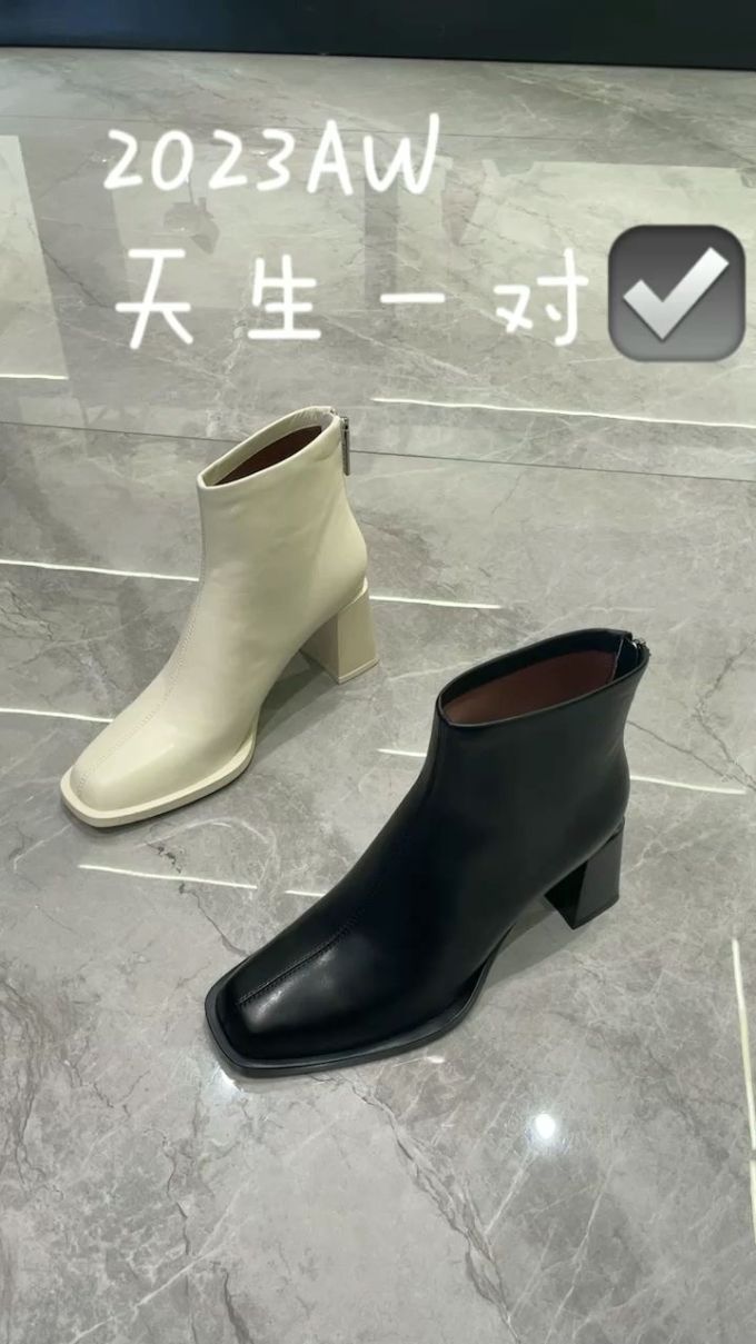 中跟 粗跟 方头 皮革
