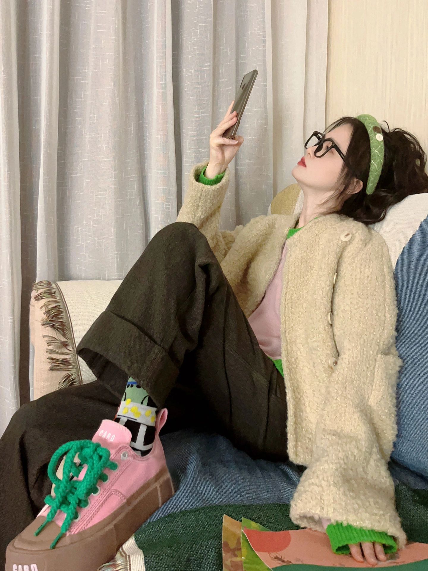 摇粒绒 H型 细针 小麦粉色 羊毛色  - VALI鞋履AI设计主图