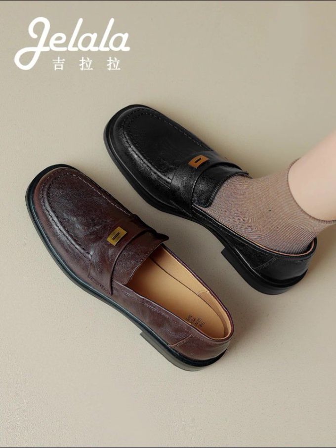 圆头 低帮 一脚蹬 深口鞋 皮革