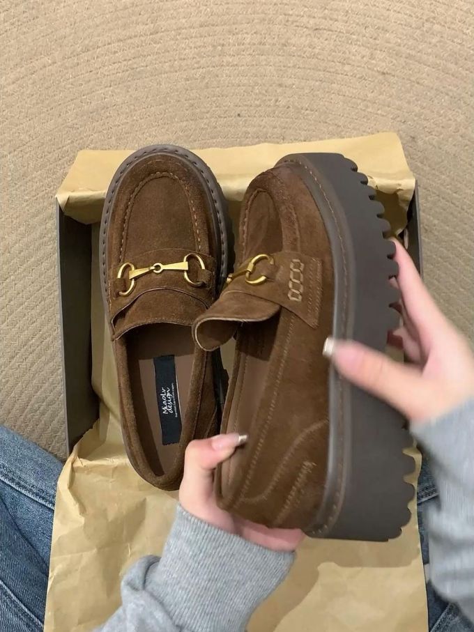 厚底 低帮 一脚蹬 深口鞋 皮革