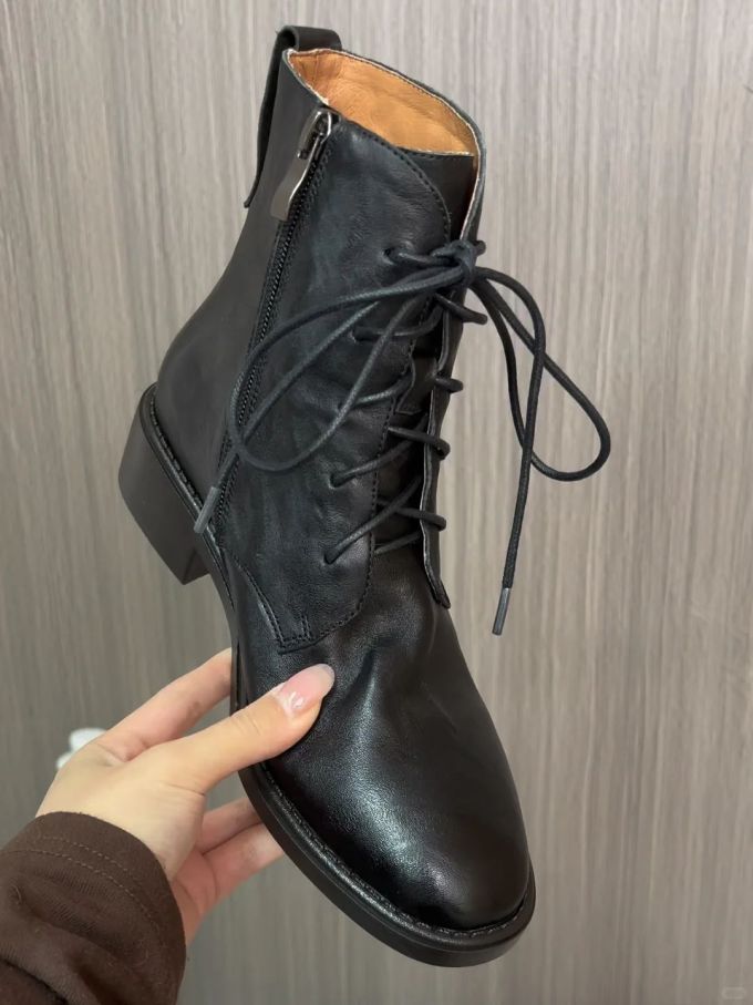 圆头 拉链 系带 皮革