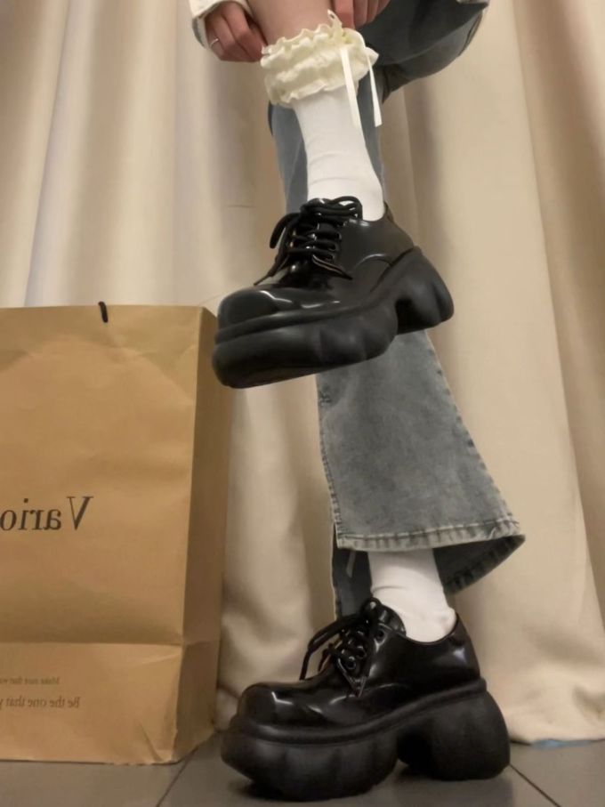 厚底 圆头 系带 皮革