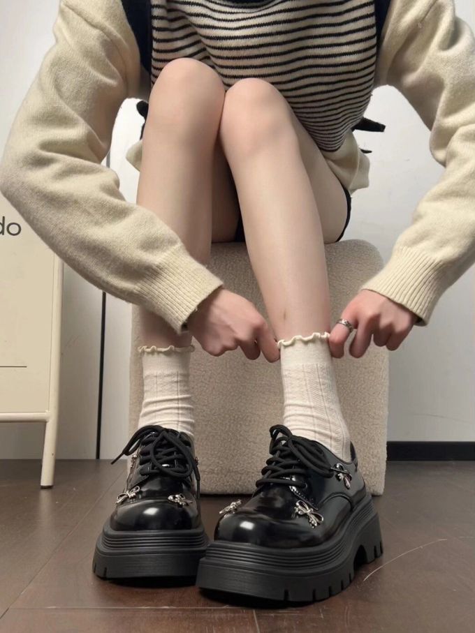 厚底 圆头 皮革 