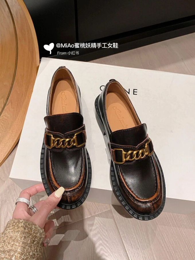 圆头 低帮 一脚蹬 深口鞋 皮革