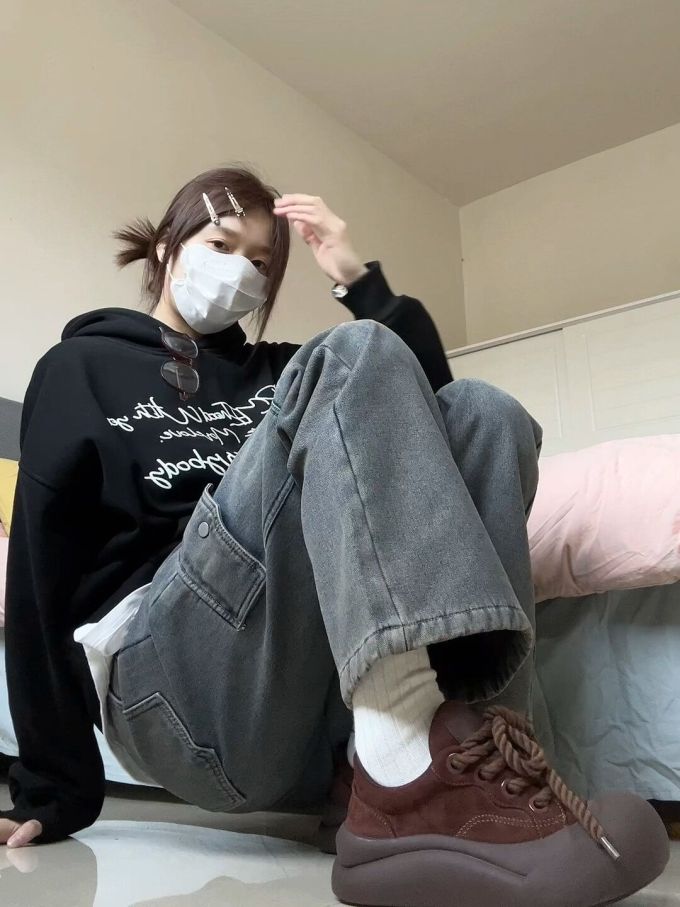 文字图案 印花 酱黑色 基础绳带 韩系休闲 休闲