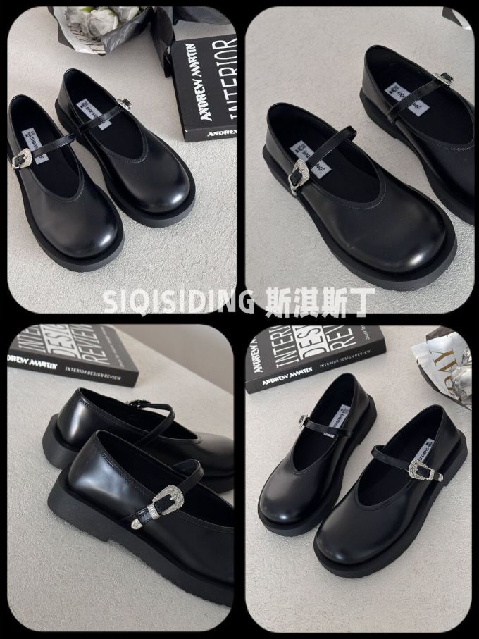 圆头 袢扣 中口鞋 皮革 