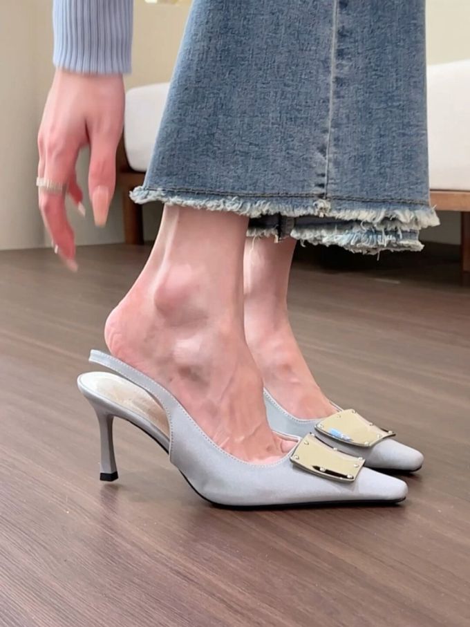 中跟 无帮 皮革 