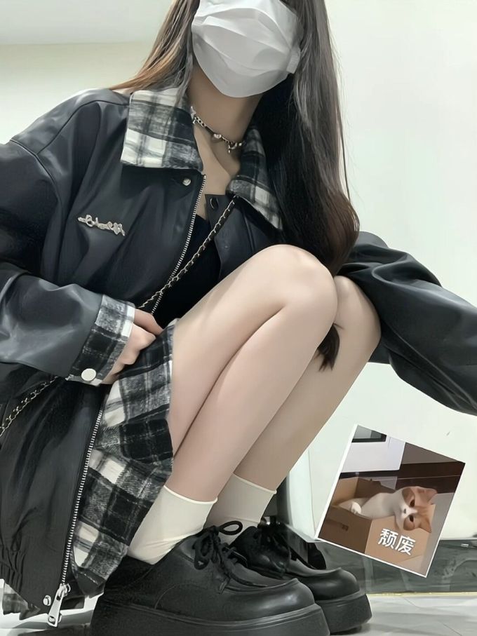 H型 翻领 格纹/菱格 撞色/渐变 拼接 轿车黑 基础拉链 ABG辣妹 辣妹