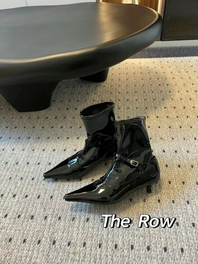 粗跟 尖头 拉链 皮革 