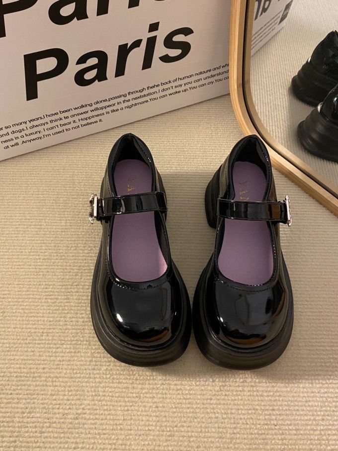 圆头 袢扣 中口鞋 皮革 