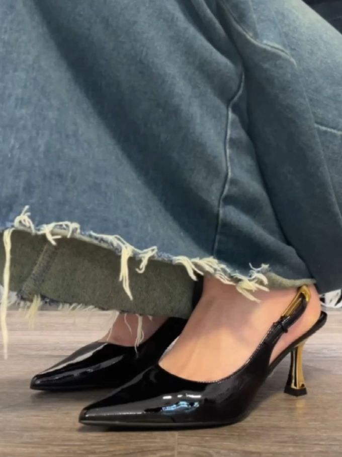 中跟 无帮 皮革 