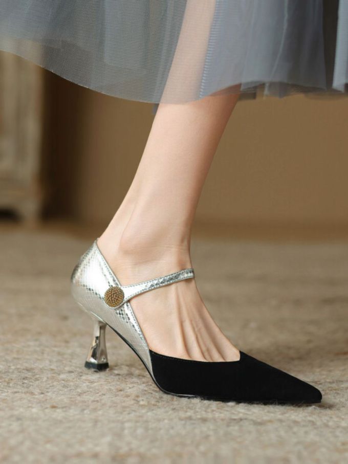 尖头 袢扣 浅口鞋 皮革 