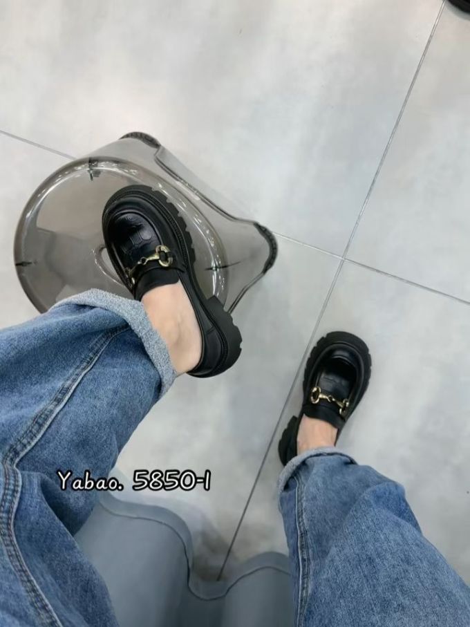 厚底 圆头 低帮 一脚蹬 深口鞋 皮革