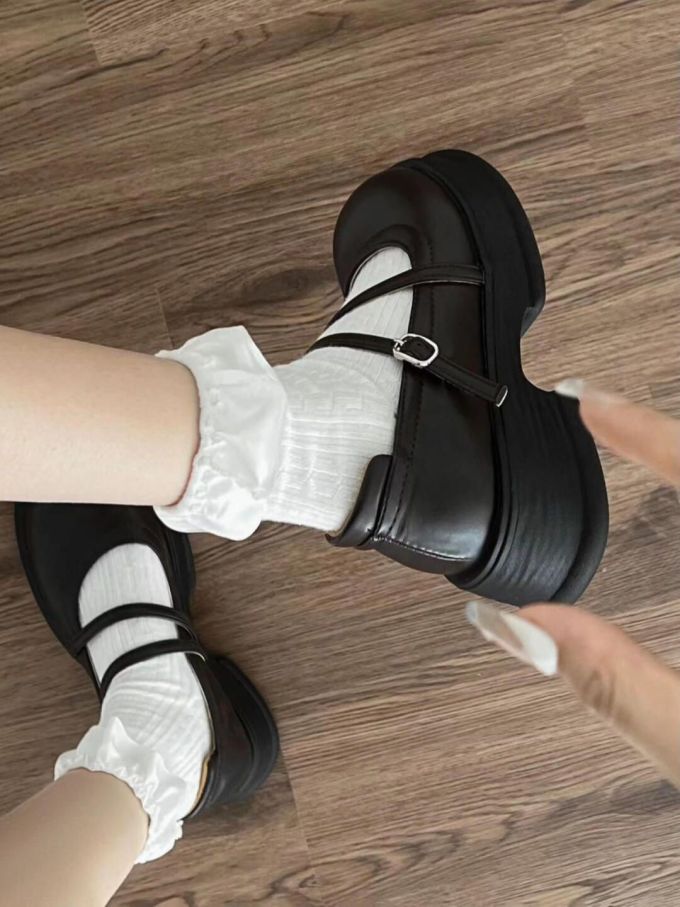厚底 圆头 中口鞋 皮革 