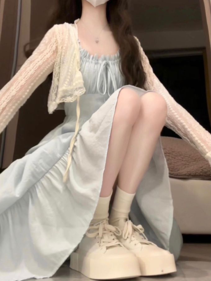 棉麻 A型 方形领 中长袖 抽褶 月光灰色 银桦色 甜妹风 甜美 