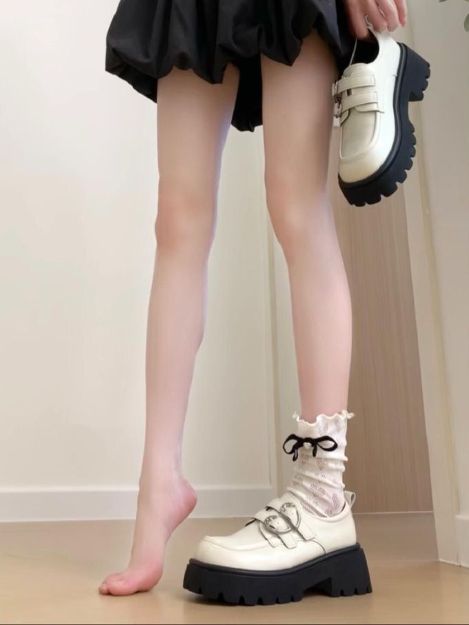 厚底 圆头 中口鞋 皮革 