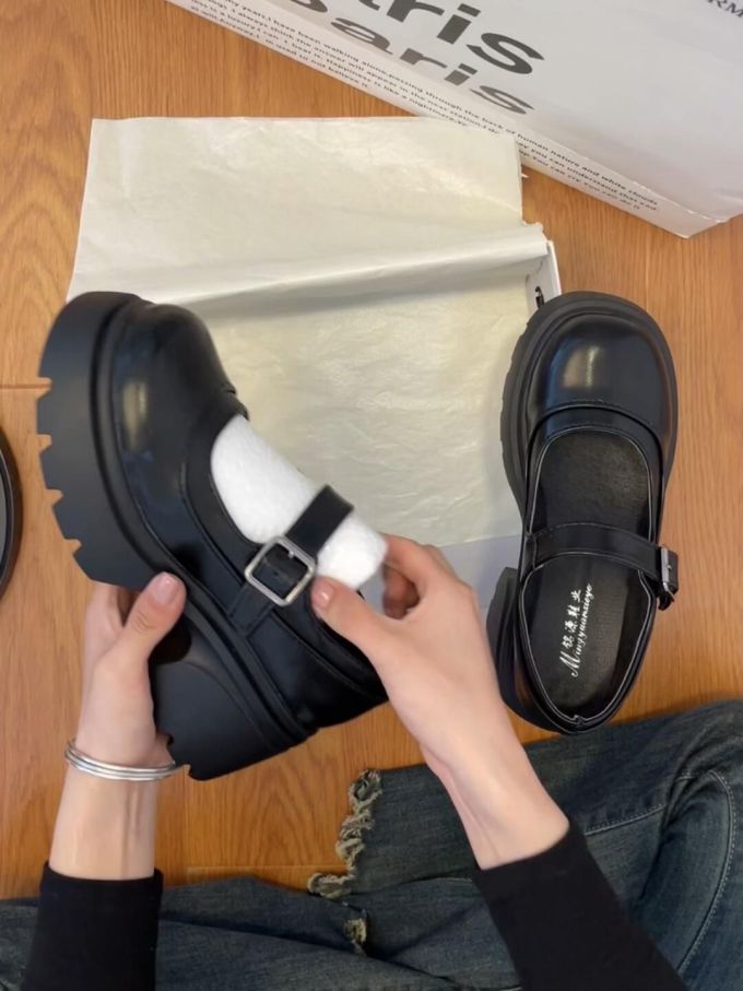 厚底 圆头 袢扣 中口鞋 皮革 