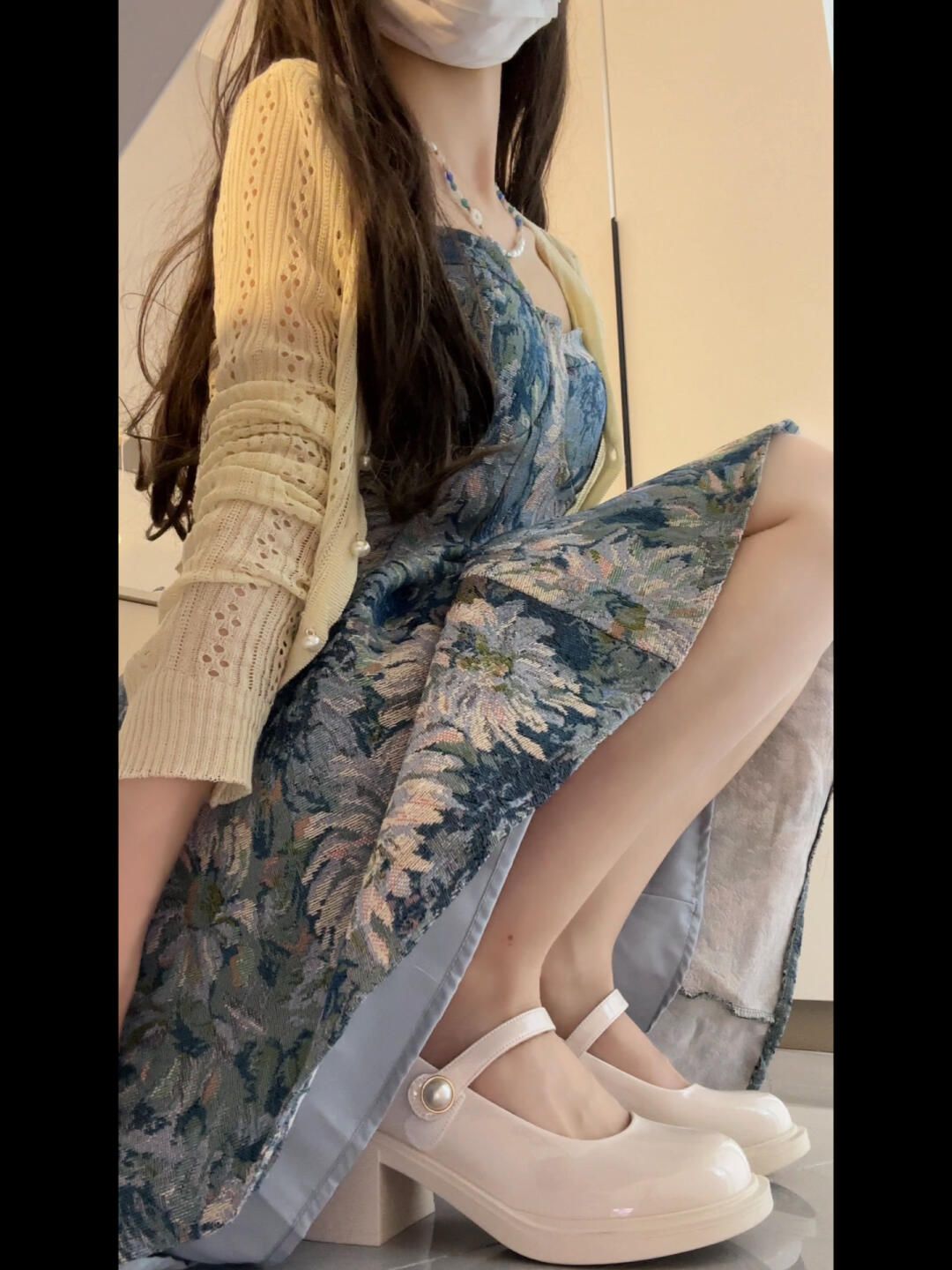 毛纺 A型 基础袖 植物/花卉 细针 轿车黑 素净色 甜美  - VALI鞋履AI设计主图