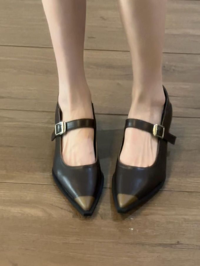 尖头 袢扣 中口鞋 皮革 