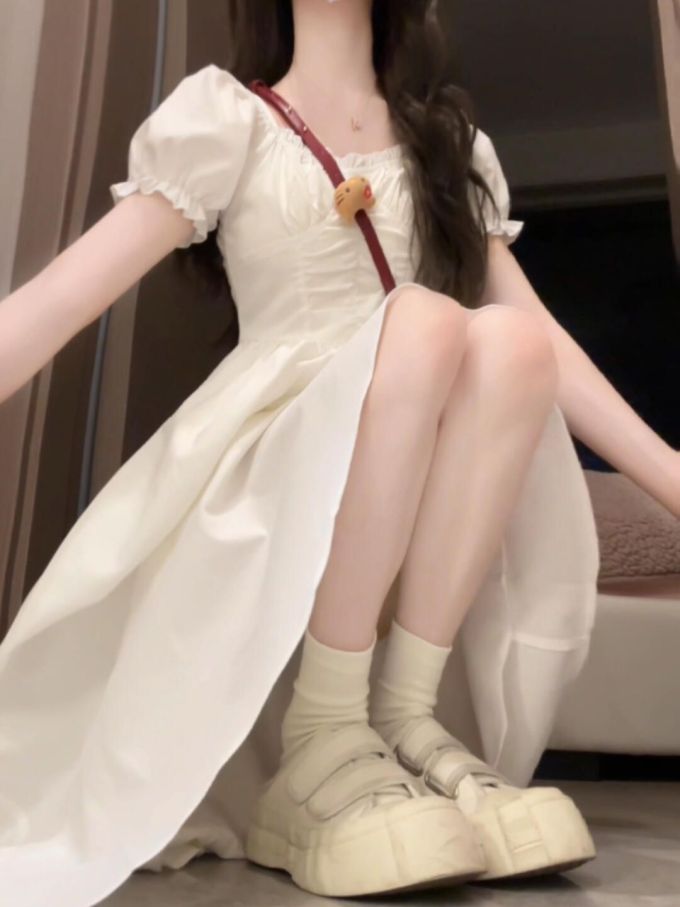 棉麻 X型 V领 短袖 古典袖 抽褶 粉扑粉 露白色 轻粉色 甜妹风 甜美 