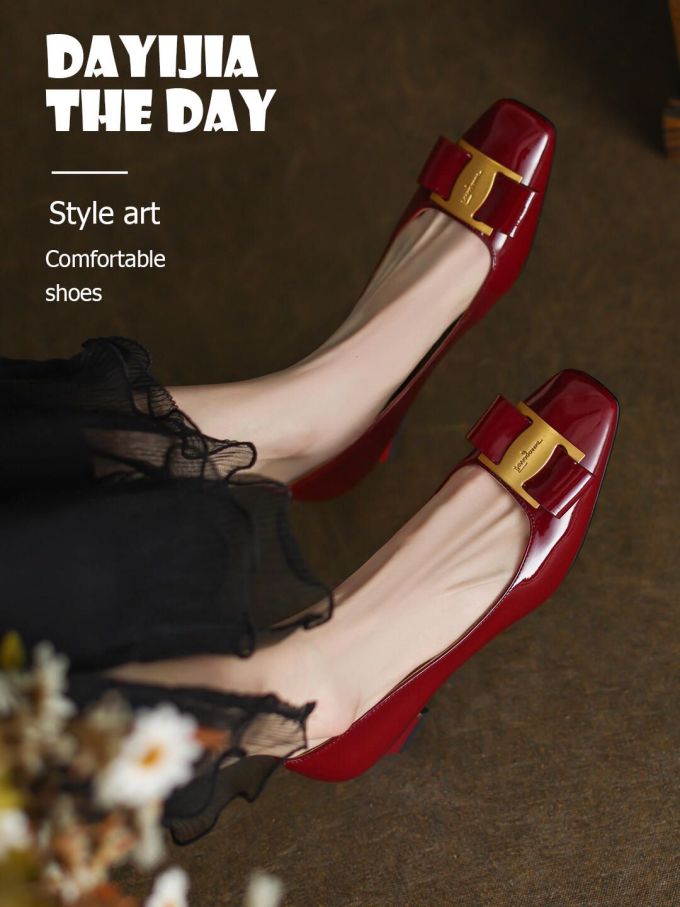 方头 低帮 一脚蹬 浅口鞋 皮革 