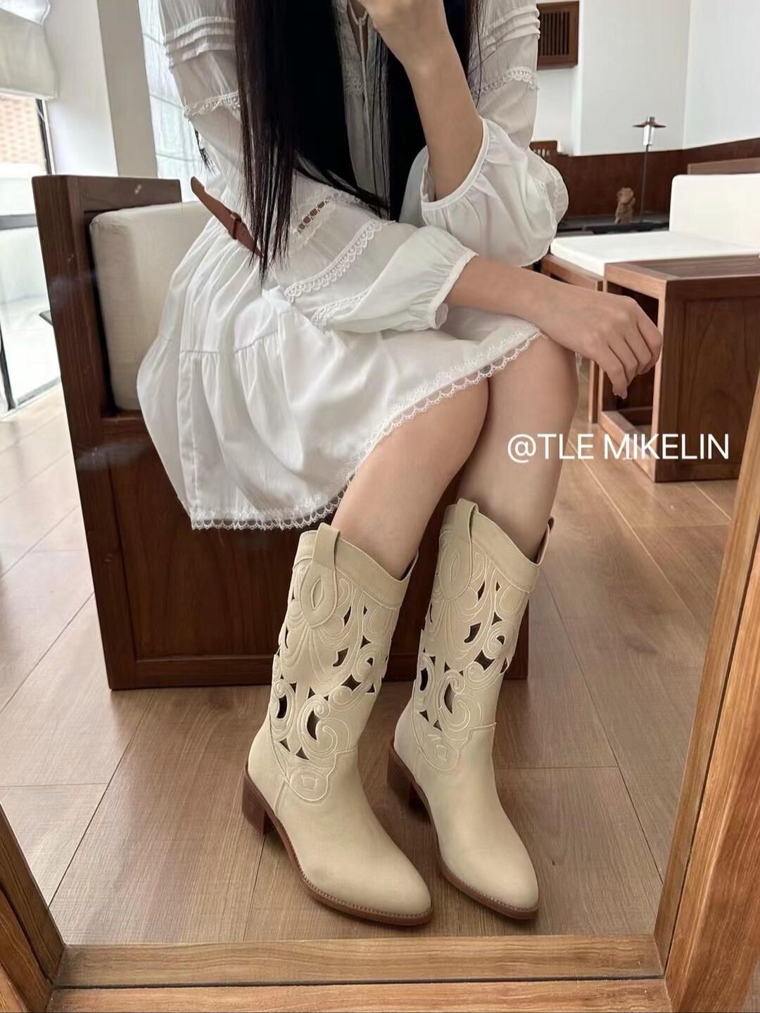 棉麻 A型 抽褶 边缘装饰 月光灰色 鸽羽色 沙白色 蕾丝花边  - VALI鞋履AI设计主图