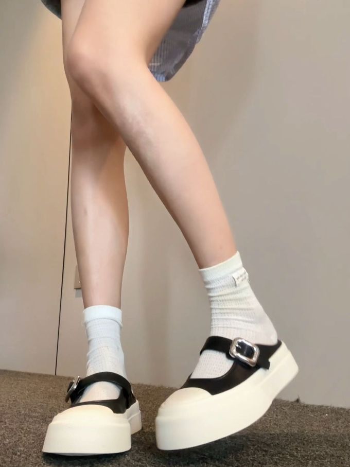 厚底 圆头 袢扣 中口鞋 皮革 