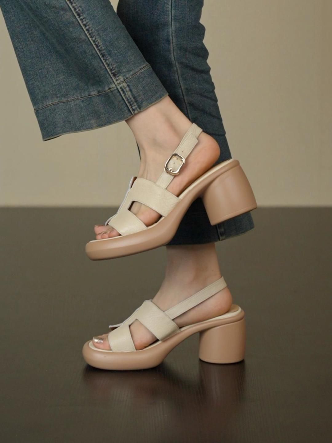 粗跟 无帮 袢扣 皮革  - VALI鞋履AI设计主图