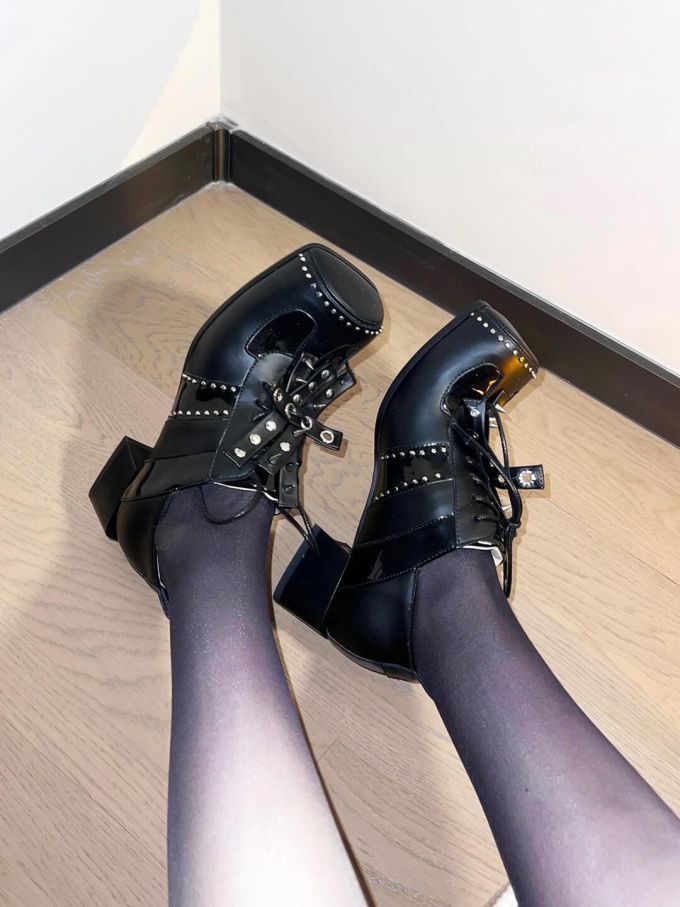 圆头 系带 皮革 