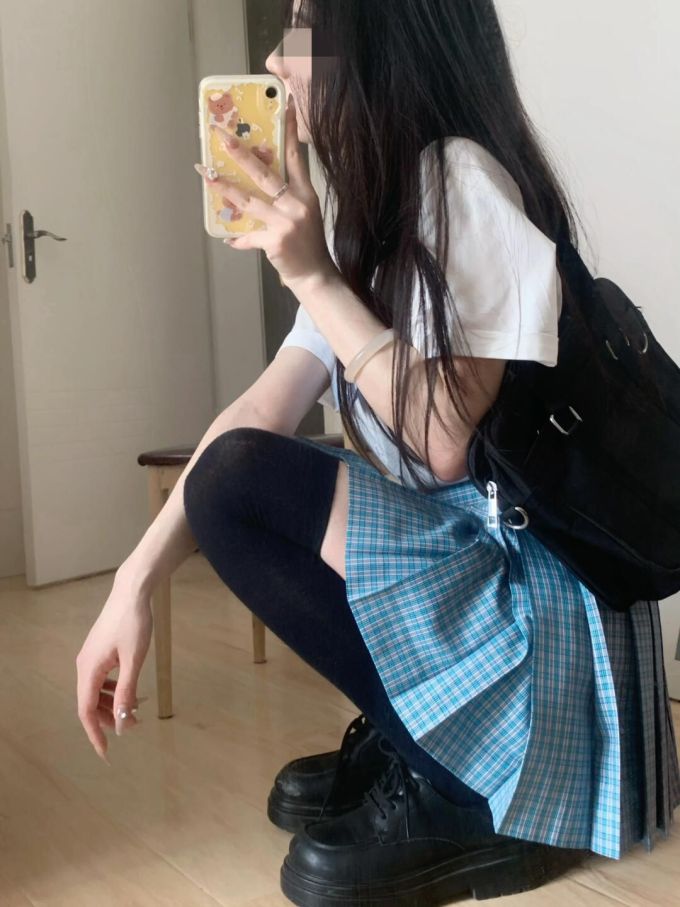 A型 格纹/菱格 蓝黑色 甜妹风 甜美 JK 