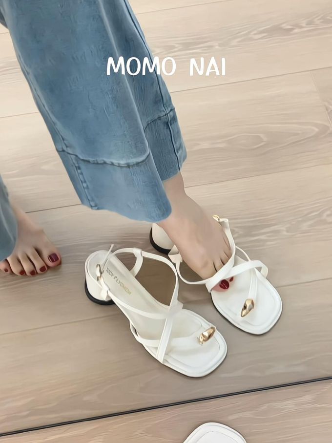 粗跟 无帮 皮革 