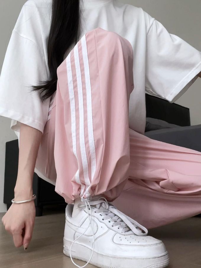 针织面料 H型 圆形领 中袖 基础袖 条纹/波纹 拼接 灰丁香色 嫩粉色 
