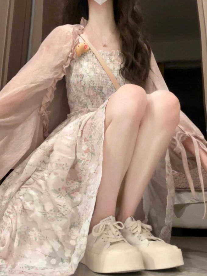 雪纺 X型 方形领 古典袖 抽褶 轻粉色 月夜色 杏褐色 甜美 淑女 
