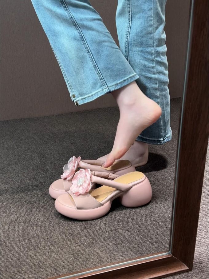 粗跟 无帮 皮革 