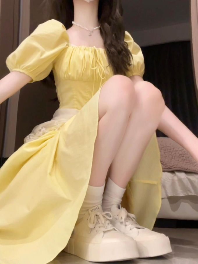 棉麻 X型 古典袖 抽褶 深草色 阳光黄 雾黄色 甜美 