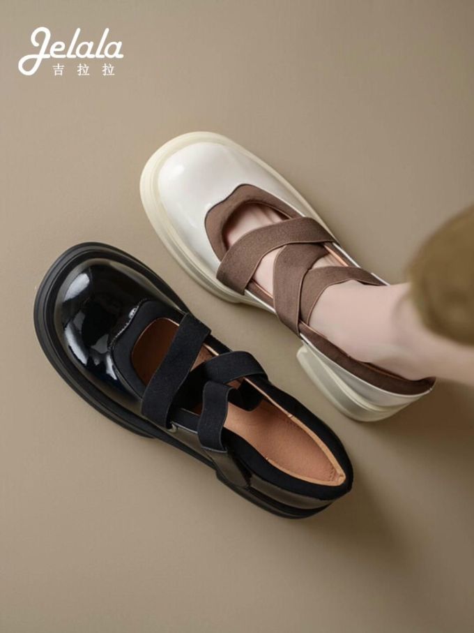 厚底 圆头 松紧带 中口鞋 皮革 