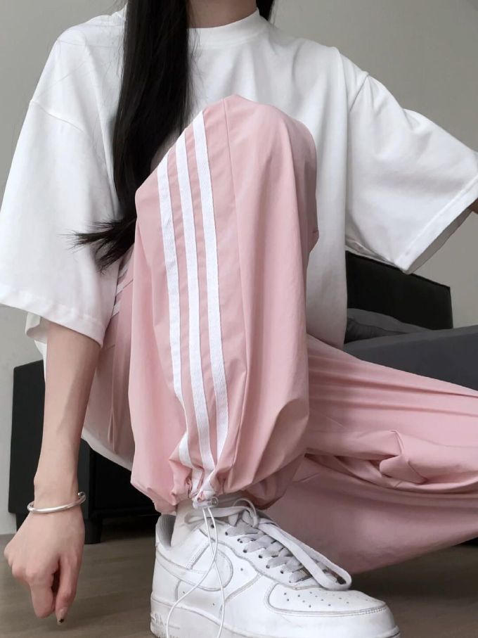 针织面料 H型 圆形领 中袖 基础袖 条纹/波纹 拼接 灰丁香色 嫩粉色 云雾色