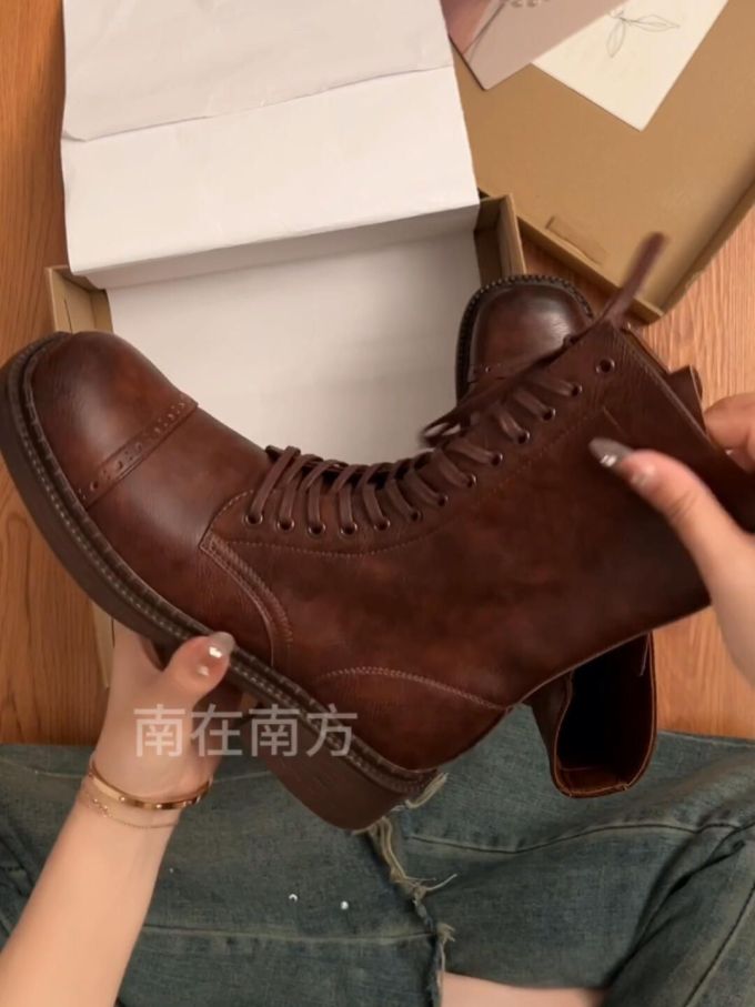 圆头 系带 皮革 