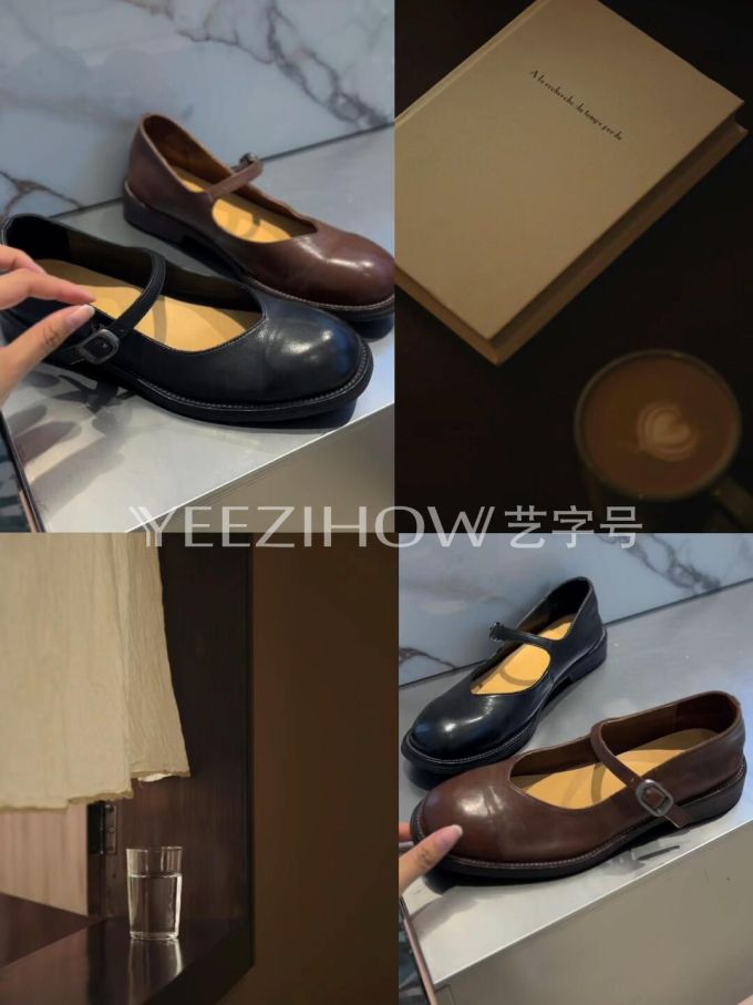 圆头 袢扣 中口鞋 皮革 