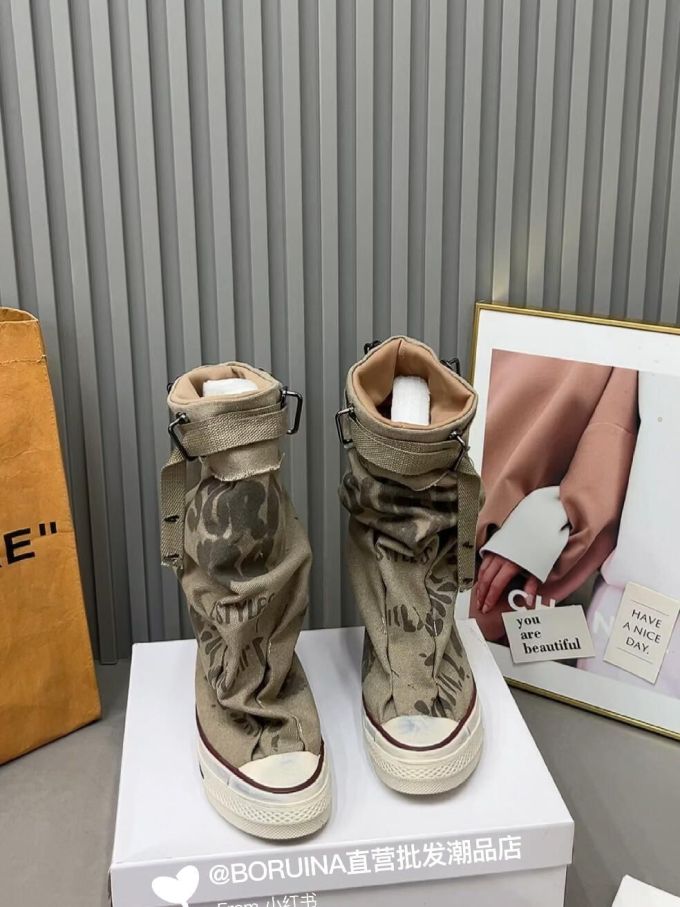 高帮 系带 布面 