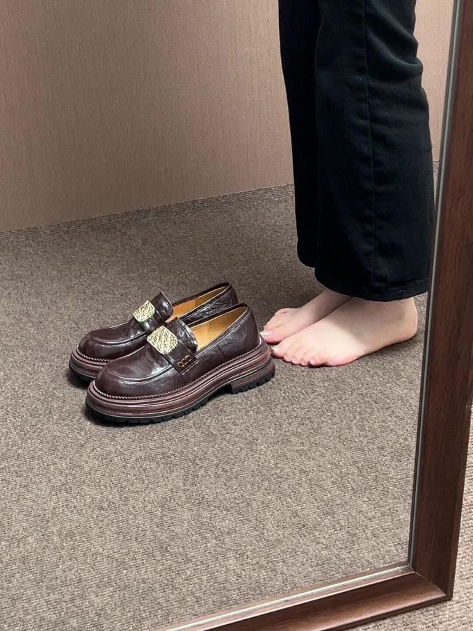 厚底 圆头 低帮 一脚蹬 深口鞋 皮革 