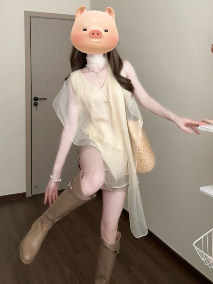 纱 不对称 V领 奶油霜白 羊皮纸浅驼 甜妹风 甜美 