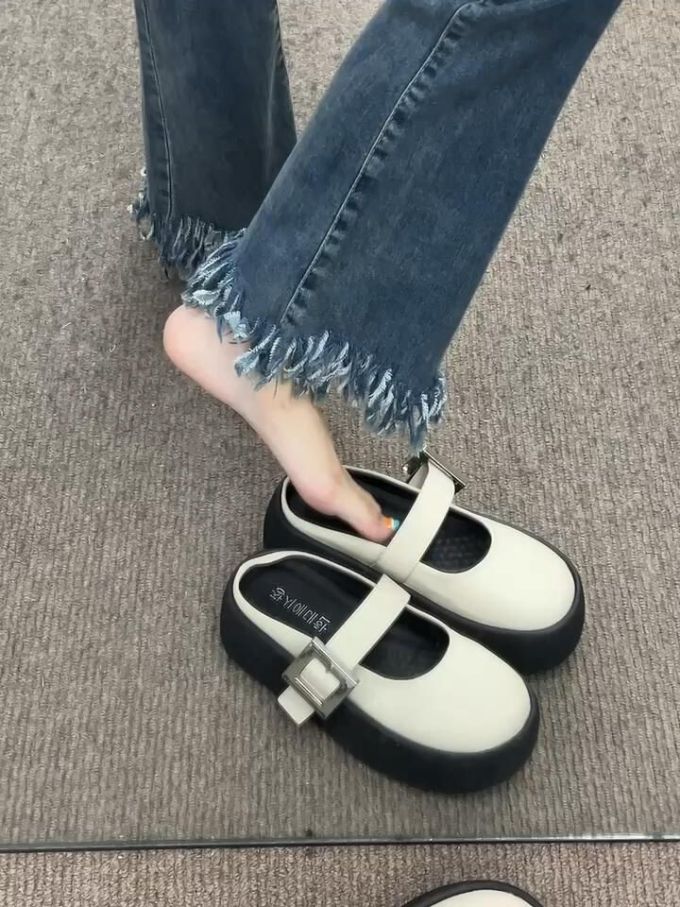 圆头 袢扣 中口鞋 皮革 